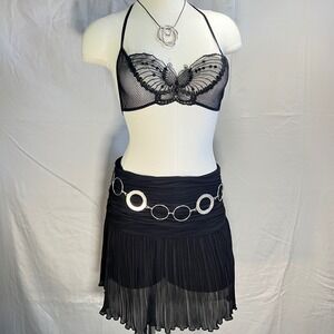 Zara NWT Womens M Black‎ Ruched Waist Pleated Hem Mini Skort Shorts
